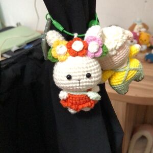 Handmade Floral Bunny Crochet Keychain